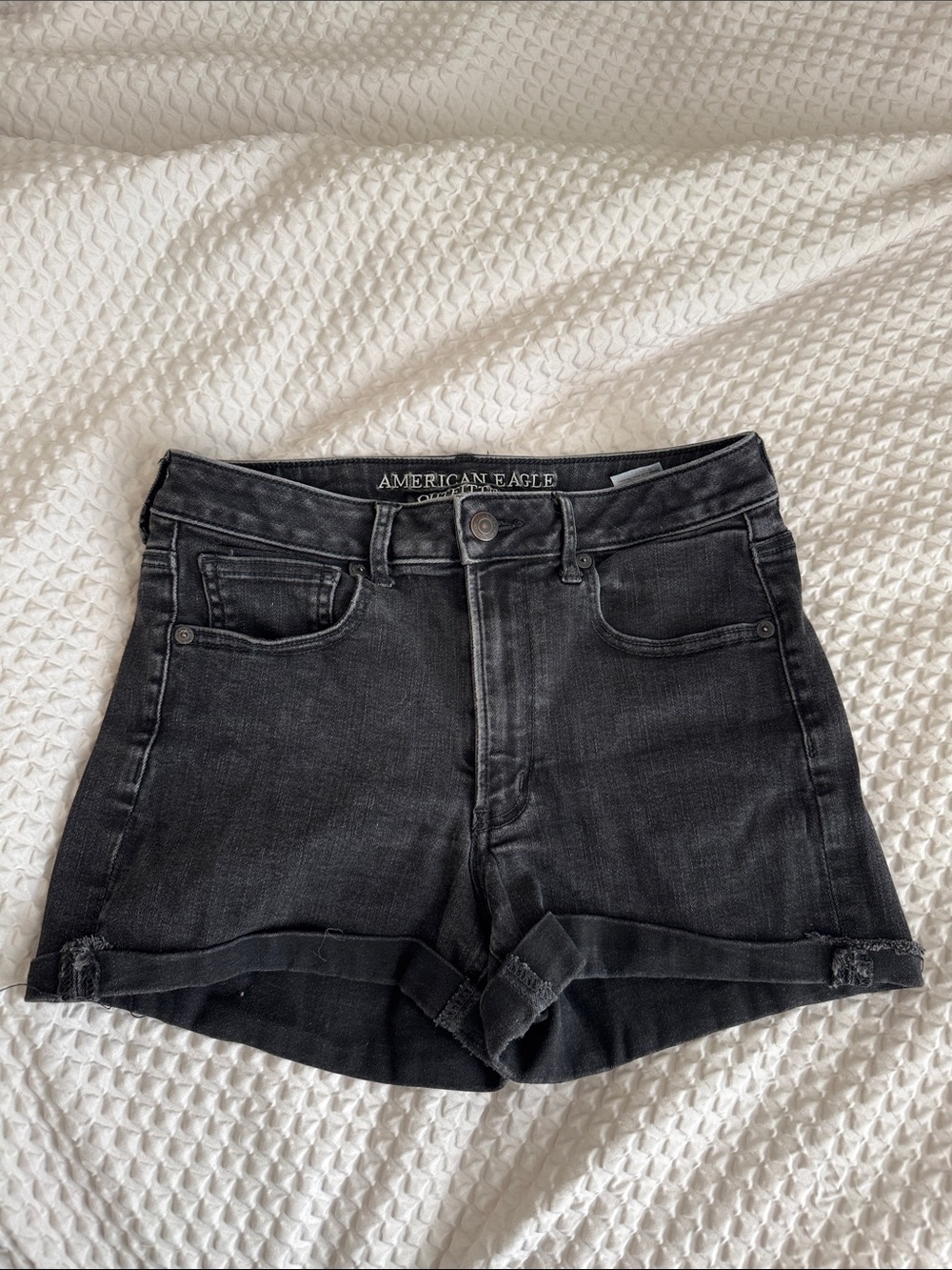 American Eagle Outfitters Black Rolled-Hem High-Rise Jean Shorts